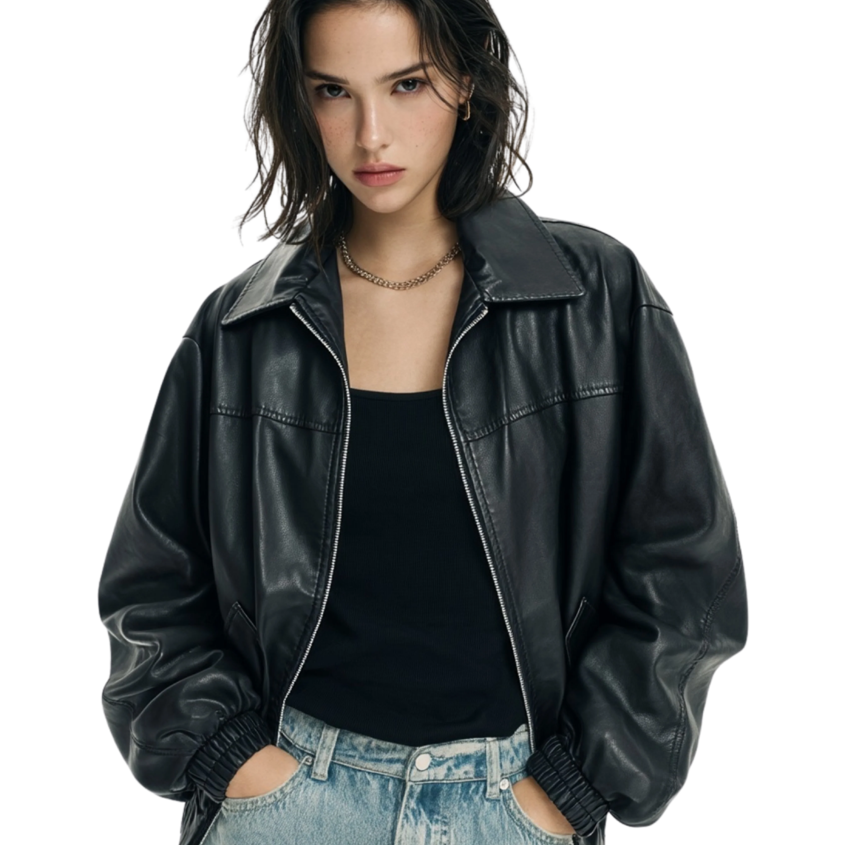 Jaqueta Feminina de Couro - Modelo Matera
